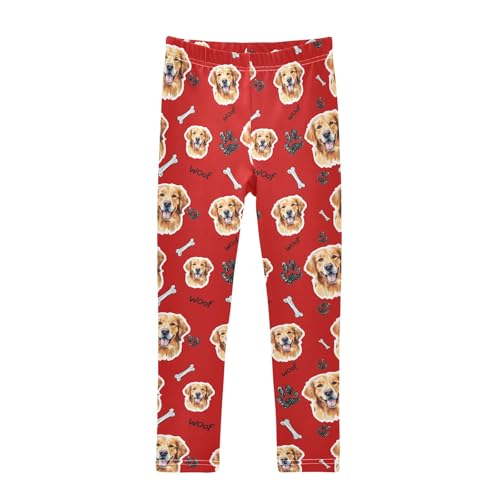 Cute Puppy Face Red Girls Leggings Soft Comfortable Athletic Leggings Dancing Pants for 4-10 Years