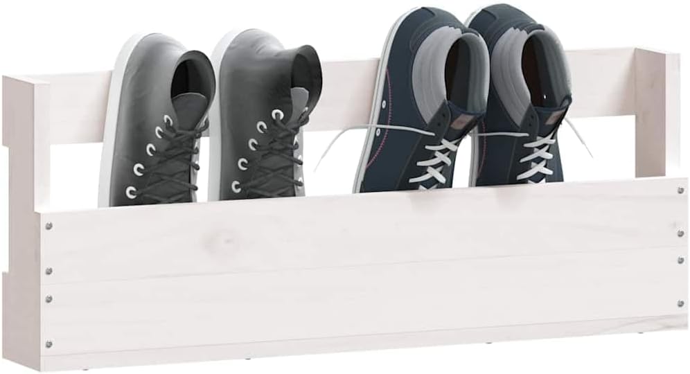 Wall-Mounted Shoe Rack Set of 2 White Solid Pine Wood, Two-Shelf Design for Space Saving Storage, Durable and Easy Maintenance, Modern Entryway Organizer for Hallway