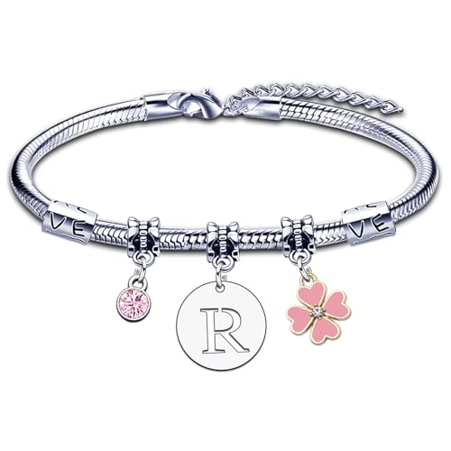 Bracelet pour Femme Fille A B C D E F G H I J K L M N O P Q R S T U V W X Y Z Bracelet Lettre Initiale Pendentif Cadeau pour Amie Fille Sœur Collegue Maman...
