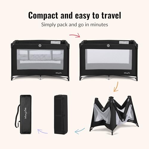 Dream On Me Zazzy Portable Playard with Bassinet in Black, Lightweight Packable and Easy Setup Baby Playard with Mattress and Travel Bag - Image 5