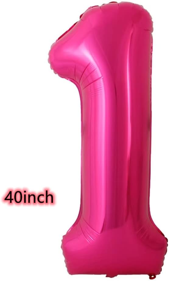 40 Inch Hot Pink Crown Numbers 1 Balloons ，1st Birthday Party Balloons Deorations Supplies，Giant Big Foil Mylar NumbersBalloons (Hot Pink 1) image 2