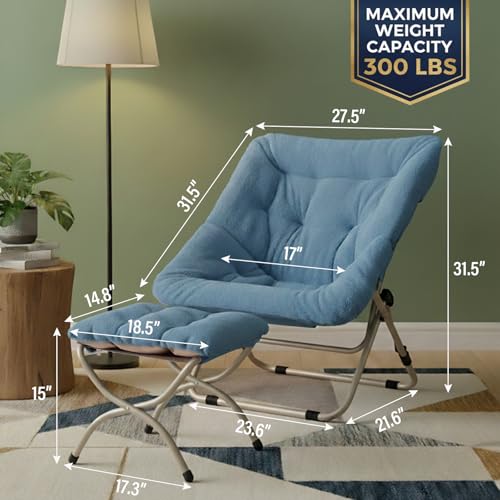 Tiita Saucer Chair with Ottoman, Soft Faux Fur Oversized Folding Accent Chair,Lounge Lazy Chair, Metal Frame Moon Chair for Bedroom, Living Room, Dorm Rooms, Garden and Courtyard by TIITA - Image 2