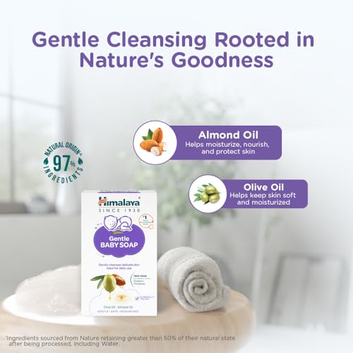 Image of Himalaya Gentle Baby Soap for Newborns | No Post Bath Dryness | B3G1 FREE - 125g | Gentle Cleansing With Phyto-Oil Complex of 100% Natural Oils of Almond & Olive| No. 1 Doctor Recommended Brand