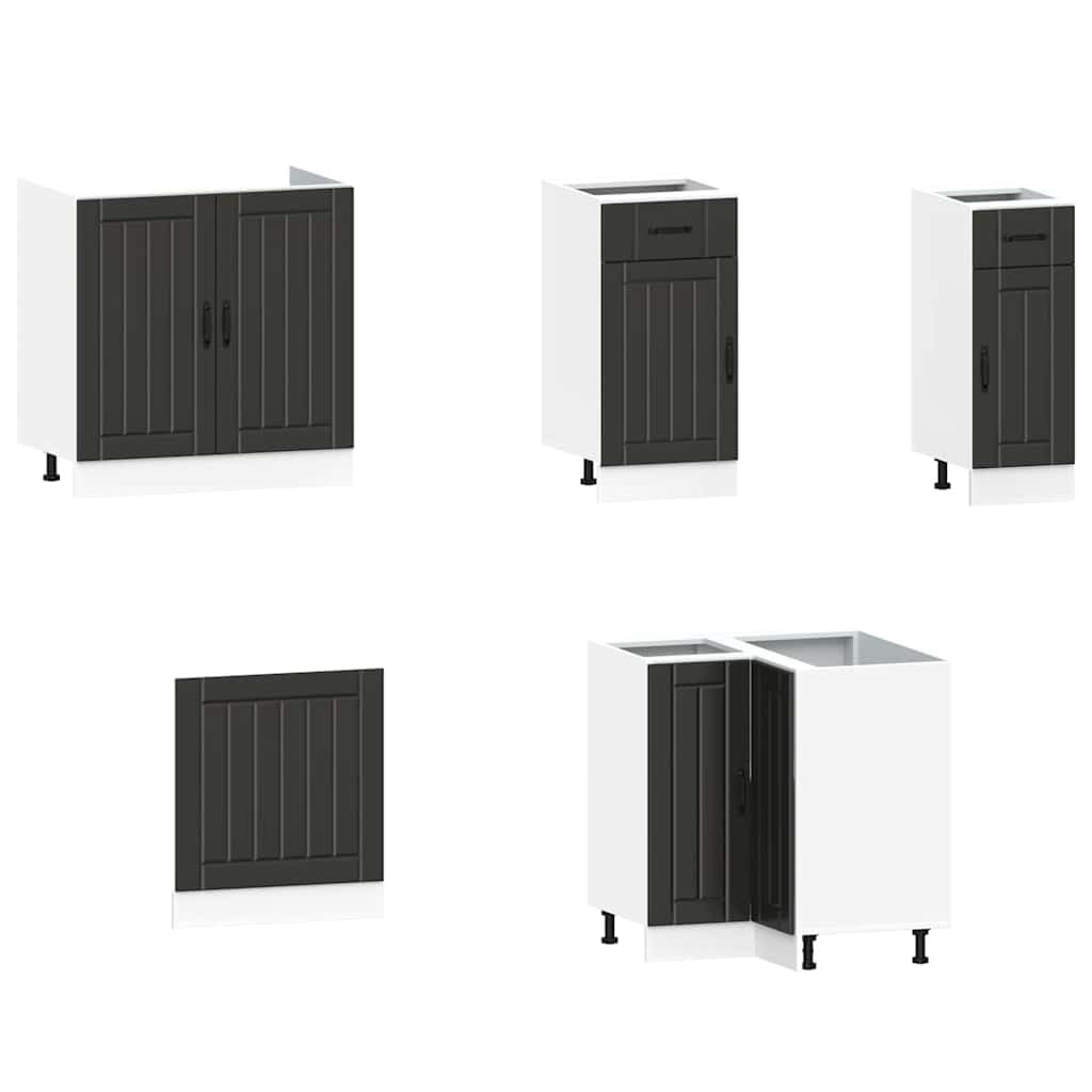 Ensemble d'armoires de Cuisine 11 pcs Kalmar Bois d'ingénierie Noir avec Rangement spacieux tiroir Porte Vaisselle casseroles ustensiles pour cellier Salle et comptoir