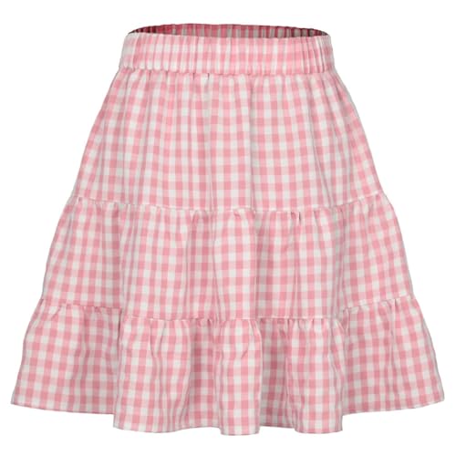 Womens High Waist Plaid Skirt Women Elastic Waist Plaid Print A-Line Skirt2