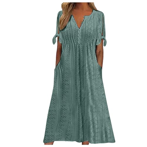 Robe plissée décontractée à bouton creux et dentelle raffinée