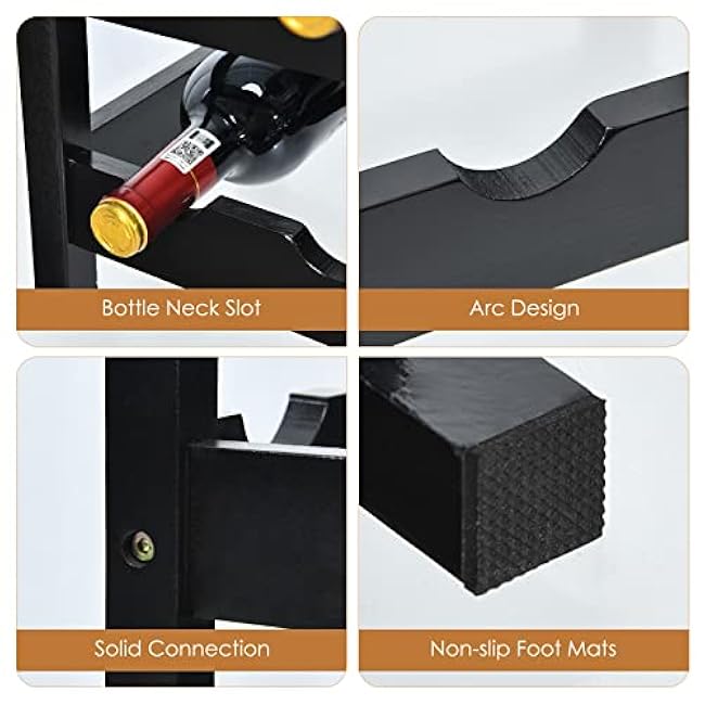 COSTWAY Wine Rack, Bamboo 12 Bottles 2-Tier Wine Display Rack for Countertop Home Kitchen Pantry, Free Standing Wine Storage, Rack Tabletop Wine Rack (Brown)