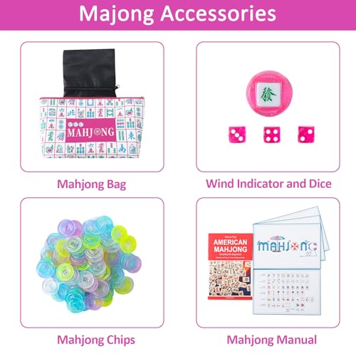 Set de Mahjong Americano Grabado Rosa con Bolsa miniatura 3