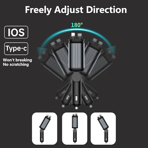 Cargador de coche retráctil 4 en 1 de 66W tipo C y luz estelar para móviles Android e iPhone 3