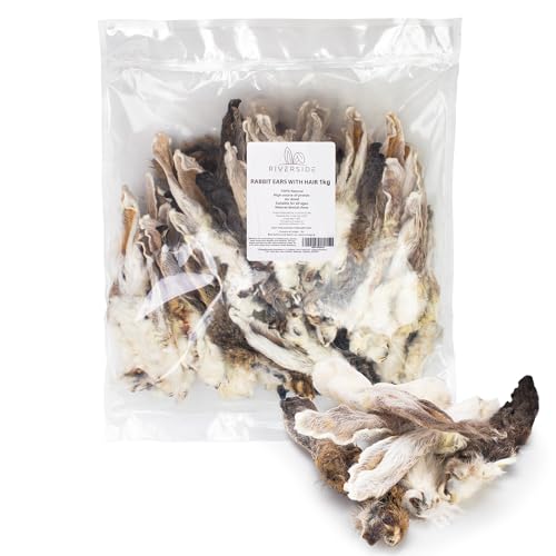 Orecchie di Coniglio con Pelo, Masticativi Naturali per Cani, Snack per Cani Ipoallergenici, Premietti per Cani da Masticare (1Kg 50-65) | Snack Cane Sano Senza Cereali e Senza Glutine (Made in UK)