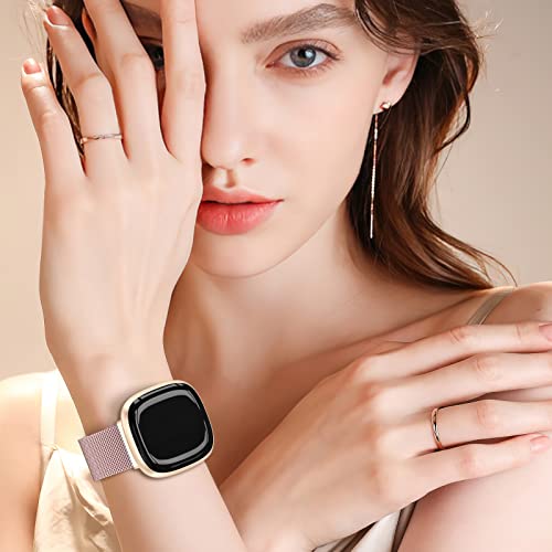 Yoohoo Straps Compatible with Fitbit Versa 3/Fitbit Versa 4/Fitbit Sense 2,Adjustable Stainless Steel with Double Magnetic Clasp Replacement Straps for Women Men/Rose Pink - Image 4