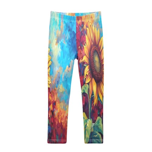 Bolaz Toddler Girls Leggings Printed Yoga Pants Leggings Sunflower Oil Painting for Kids