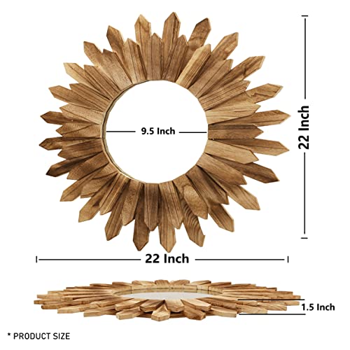 Losour LOS-M001 2 Pack 22 Inch Boho Wall Sunburst Mirror Rustic Round Wood Decorative Mirror Boho Wall Art Decor Mirror thumb #5