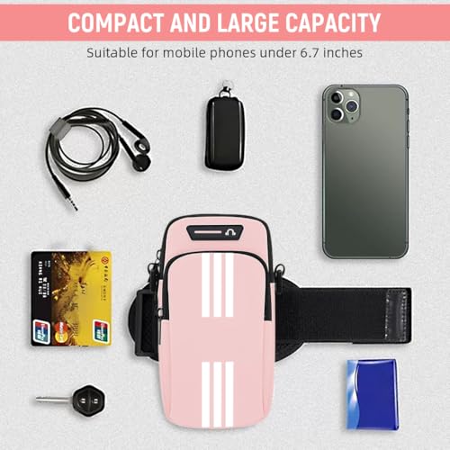 Image of Proberos Running Armband Phone Pouch for 7'' Smartphones, Waterproof, PU Double Layer Zip Bag, Adjustable Arm Band with Reflective Strip & Earphone Hole, Phone Holder for Men Women, Pink