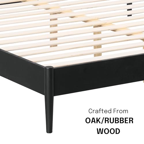 Image of NTC Lupin Wooden Bed Frame with Headboard, Solid Oak and Rubber Wood Foundation with Silent Slats and Wood Central Supports, 1000 Lb Capacity, Effortless Assembly, Queen - Burnt Black