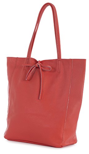 LiaTalia Vera Pelle Made In Italy - Bolso de tela de Piel para mujer Rojo Coral Red