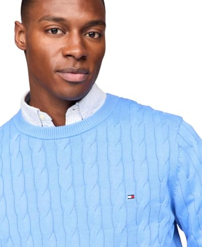 Image of Tommy Hilfiger Men's Cable Knit Crewneck Sweater Lightweight Pullover