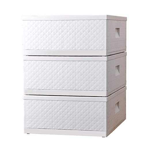 Closetique 折りたたみ収納ボックス 収納 ボックス フタ付き プラスチック 55L 積み重ね 収納ケース 衣類 書類 整理ボックス 白 おしゃれ 丈夫 組み立てが簡単で 堅固である 耐久性があり（3 Pack）のサムネイル