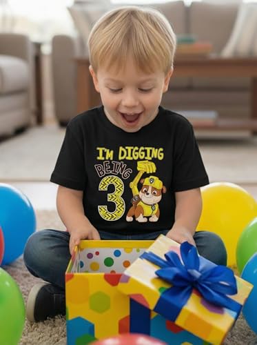 Image of Tstars Paw Patrol Rubble 3rd Birthday Shirt Toddler Boy 3 Year Old Tee