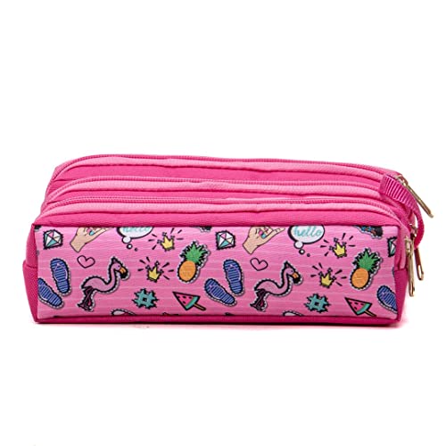 Estojo Escolar Triplo Oxford Estampa Flamingo Rosa 3 Partes