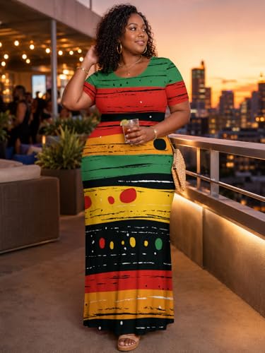 Image of SUZONANA Plus Size Maxi Dress for Curvy Women Summer Casual Sundress Short Sleeve Loose Vacation Dress