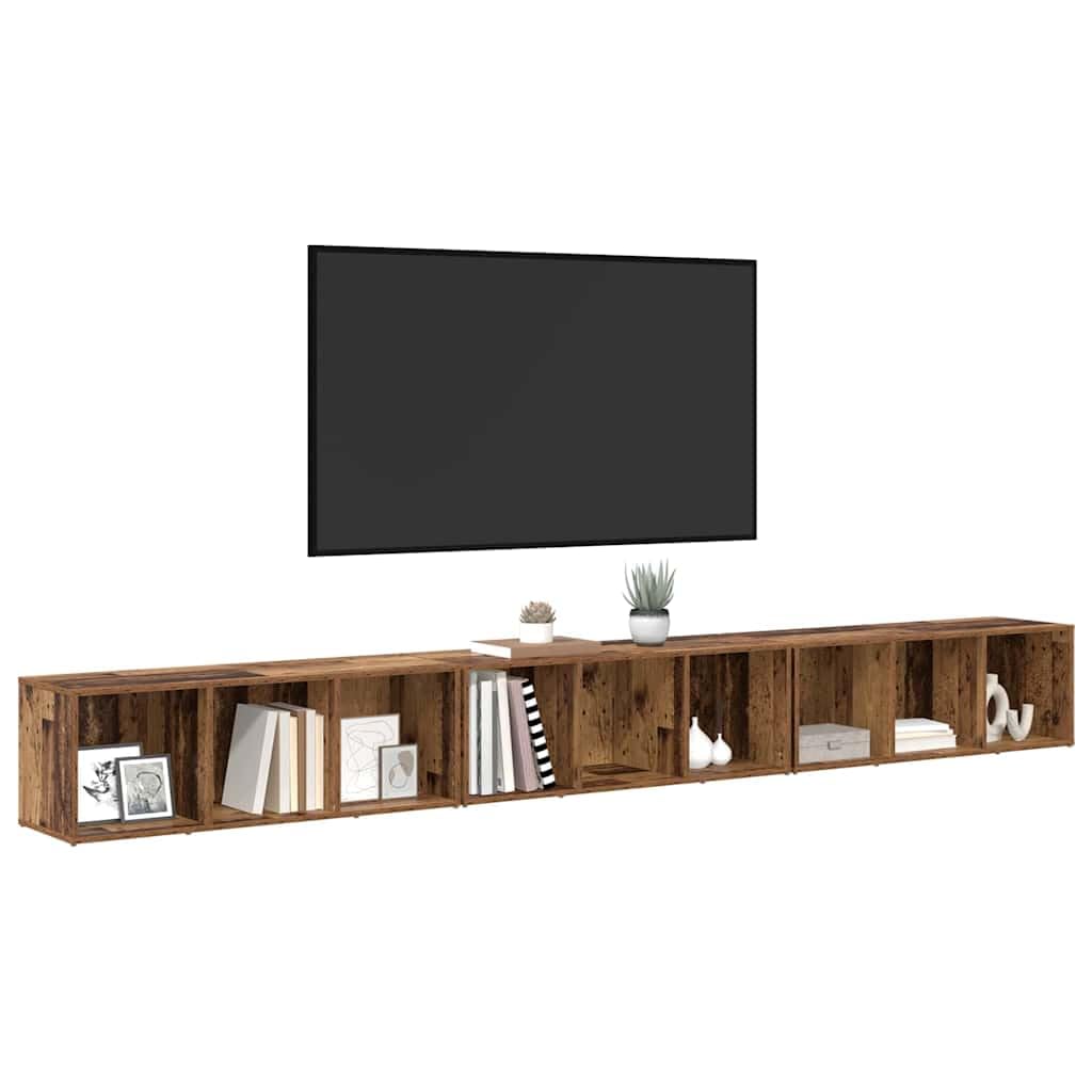 Set di 3 mobili per TV da parete, in legno anticato, 37 x 35 x 107