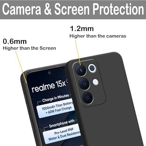 Image of amazon basics Back Cover for Realme 15X 5G | Ultra Slim Soft Rubberised Case | Matte Silicone Flexible Mobile Case | Camera Protection - Black
