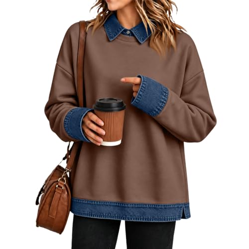Womens Long Sleeve Tops for Fall Denim Basic Fit Side Slit Workout Top - image 2
