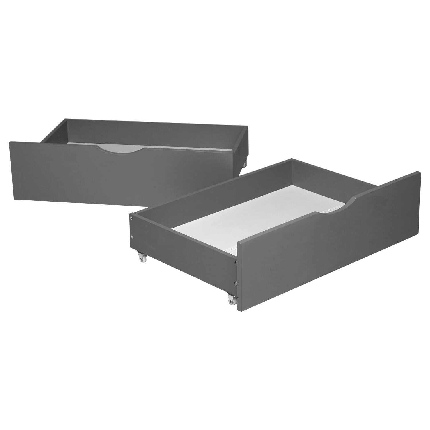 Homestyle4u 2er Set Bettkasten mit Rollen, Holz Grau Bettschubladen | Unterbettkommode aus Kiefer für Stauraum unter dem Bett - 82x53x22 cm Schubkästen - Ideal für Futonbetten & Jugendbetten