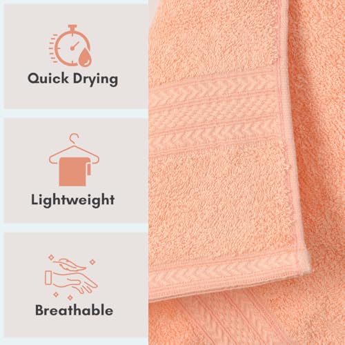 Image of Mafatlal Joy Cotton Towel Set - Soft & Quick Dry Waffle Weave | 1 Bath Towel (58 x 29 inch) + 2 Hand Towels (24 x 12 inch) | 450 GSM | Highly Absorbent | Novelle Peach | Perfect for Home & Travel