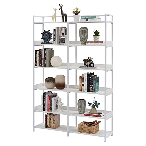 Tmosi Bookshelf Double Wide 6 Tier Bookcase, 70.8 Inch Tall Open Display Shelves, Wood Storage Rack Shelf With Metal Frame For Home Office, Bedroom, Living Room, White #TOP2