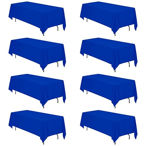 Image of BRILLMAX 8 Pack Royal Blue Tablecloth 70x120 Inch for 6-8ft Rectangle Table | 150 GSM Polyester Fabric, Universal Fit, Water, Stain & Wrinkle Resistant Cloth Cover for Wedding Reception Banquet Party