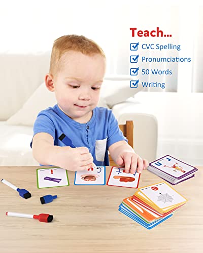 Coogam Short Vowel Spelling Flashcards, Learn To Write Cvc Sight Words Color Pattern Handwriting Cards Fine Motor Montessori Educational Toy Gift For Kids 3 4 5 Years Old #TOP3