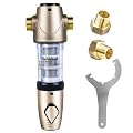 PUREPLUS Backwash Whole House Spin Down Sediment Water Filter with Scrapper 40 Micron, Reusable Flushable Pre-Filtration System for City/Tap Water, 1" MNPT + 3/4" FNPT + 3/4"MNPT, Brass, BPA Free
