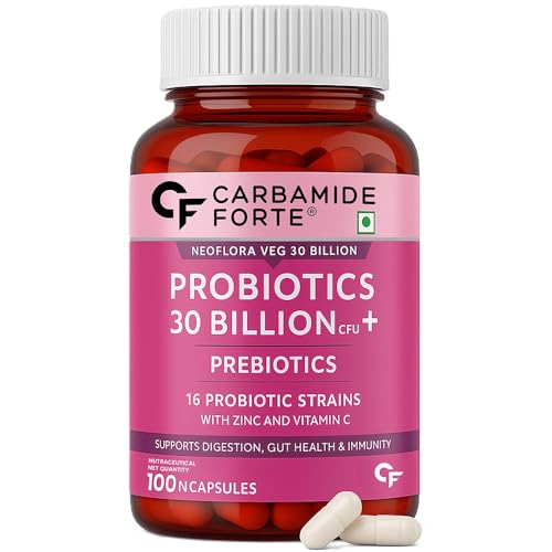 Carbamide Forte 30 Billion Probiotics Supplement | Gut Cleanse Detox | Gut Health Supplement with Prebiotics and Probiotics | Lactobacillus Reuteri 100 Veg Capsules for Men & Women