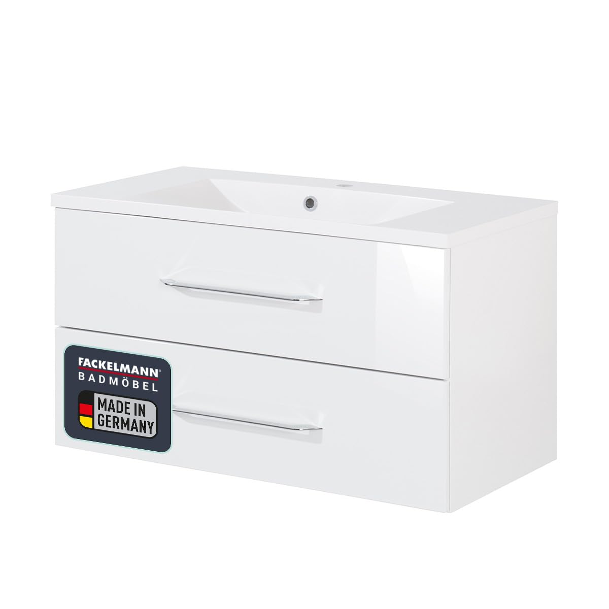 FACKELMANN Waschtischunterschrank inkl. Gussbecken B.CLEVER/Badschrank mit Soft-Close-System/Maße (B x H x T): ca. 90 x 48,5 x 46 cm/Möbel fürs WC oder Badezimmer/Schrank: Weiß/Becken: Weiß