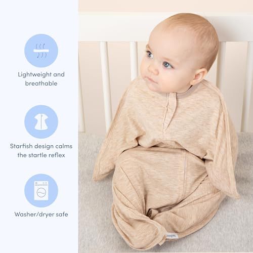 Image of SleepingBaby Zipadee-Zip Transition Swaddle - Cozy Baby Swaddling Blanket with Zipper Convenience - Roomy Wearable Blanket for Easy Diaper Changes - 12-24 Month - Balanced Beige Heather