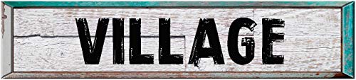 ANY AND ALL GRAPHICS Village 4"x18" Rectangle White Washed Weathered Painted Wood Look Novelty décor Composite Aluminum Beach Cottage Sign.