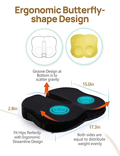 Memory Foam Coccyx Orthopedic Seat Cushion, TravelEase Seat Cushion for Lower Back Pain and Sciatica Tailbone Pain Relief – Fit for Office Chair, Car Seat, Wheelchair (Black) - Image 4