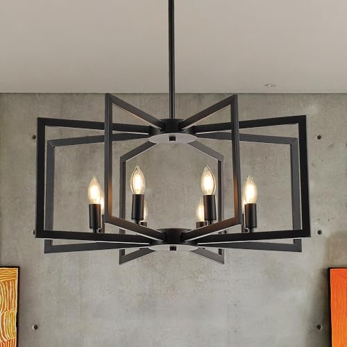Salaiwei Modern Farmhouse Black Chandeliers for Dining Room, 8-Light Industrial