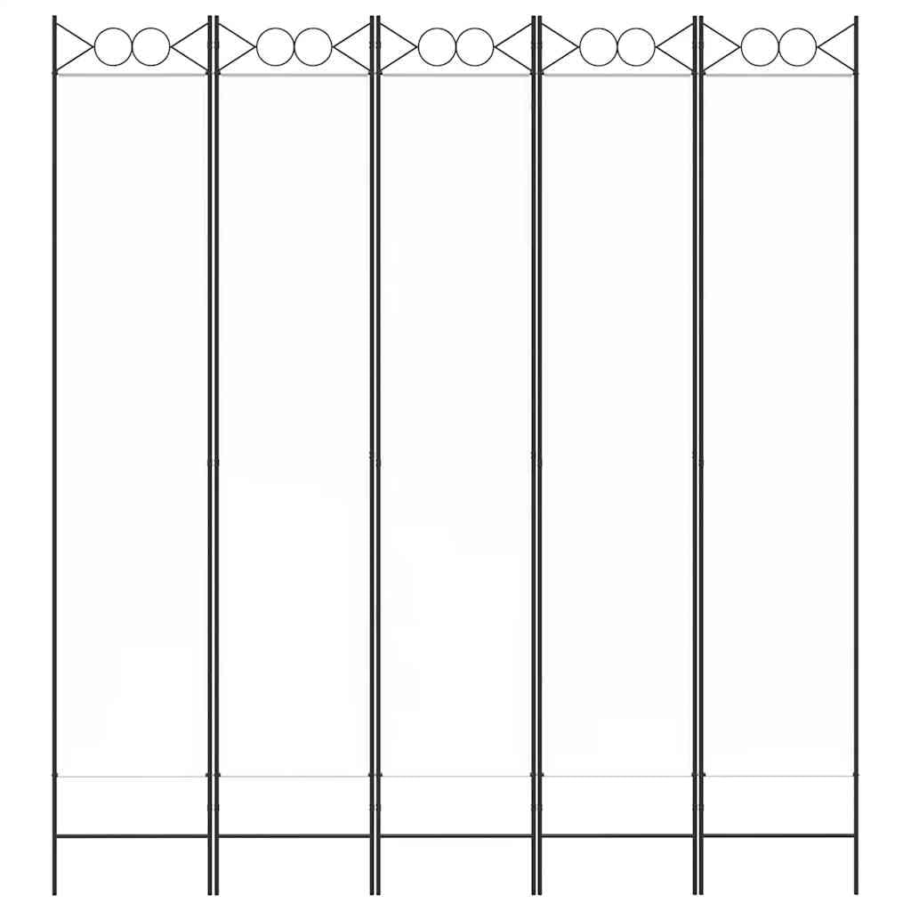 vidaXL Parawan 5-panelowy, biały, 200x220 cm, tkanina