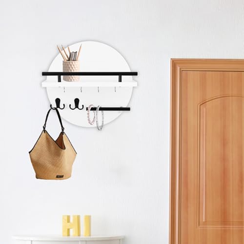 Cuelgajaves de pared circular de 30 cm con estante flotante y ganchos para llaves 7