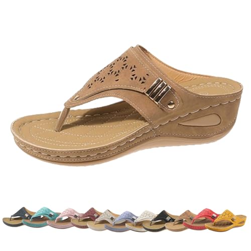 Women's Orthopedic Arch Support Wedge Sandals,Flip-Flops Summer Beach Sandals Breathable Mesh Hollow Sports Sandals