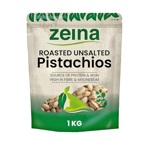 Zeina Roasted Unsalted Pistachio Nuts (1Kg) Gently Roasted Pistachios with No Added Salt Naturally Opened Vegan Gluten Free Snack