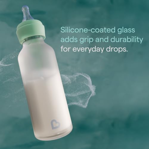 Image of Munchkin Bond Silicone Coated Glass Baby Bottles - Anti-Colic Feeding System with Natural Feel Nipples, 4 Ounce, 24 Pack, Blue
