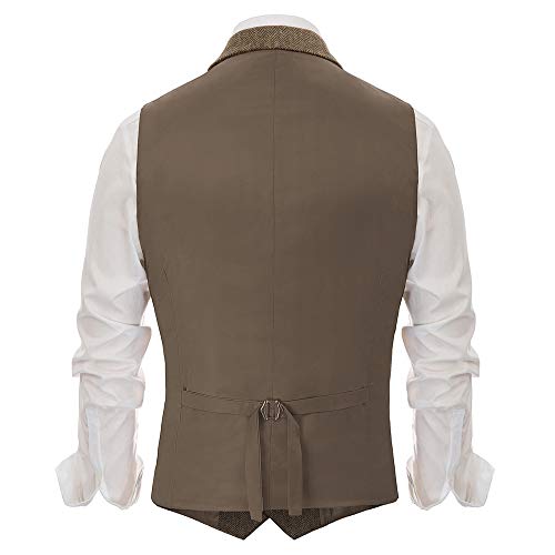 PJ PAUL JONES Mens Western Herringbone Suit Vest Tweed Wool Blend Slim Fit Waistcoat2