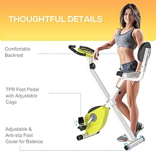 HOMCOM Folding Exercise Bike, Fitness Bicycle Indoor Trainer, Quiet 8-Level Magnetic Resistance, with LCD Monitor, Pulse Sensor and Wheels for Sport Maison and Cardio Training, Yellow