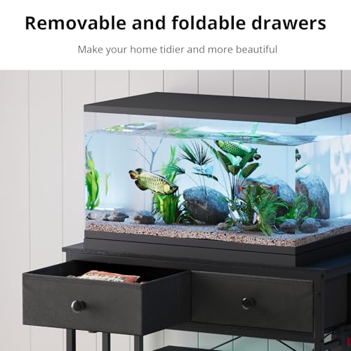 Image of VOWNER 20-29 Gallon Aquarium Stand with Power Outlet, Metal Frame Fish Tank Stand with Cabinet Storage, Double Turtle Reptile Terrariums Tank Stand, 31.5 inch L*15.7 inch W Tabletop, 400LBS Capacity, Black