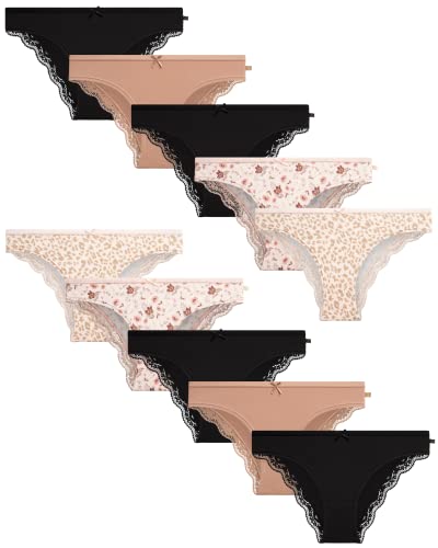 Jessica Simpson Women's Underwear - 10 Pack Seamless Bikini Briefs (S-XL), Size Medium, Black/Black Print/Dolce/Gardenia