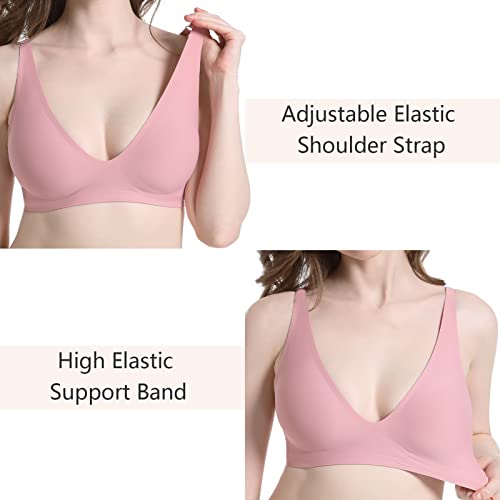 Gailife Deep V Bras For Women No Underwire Wireless Bralettes For Women With Support Seamless Plunge Bra With Bra Extender -M,Pk Pink #TOP6